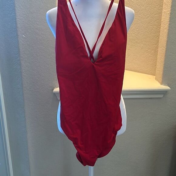 Andie LT Bali Womens Small Tall ST Swimsuit Red One Piece Criss Cross NWT - Picture 2 of 10